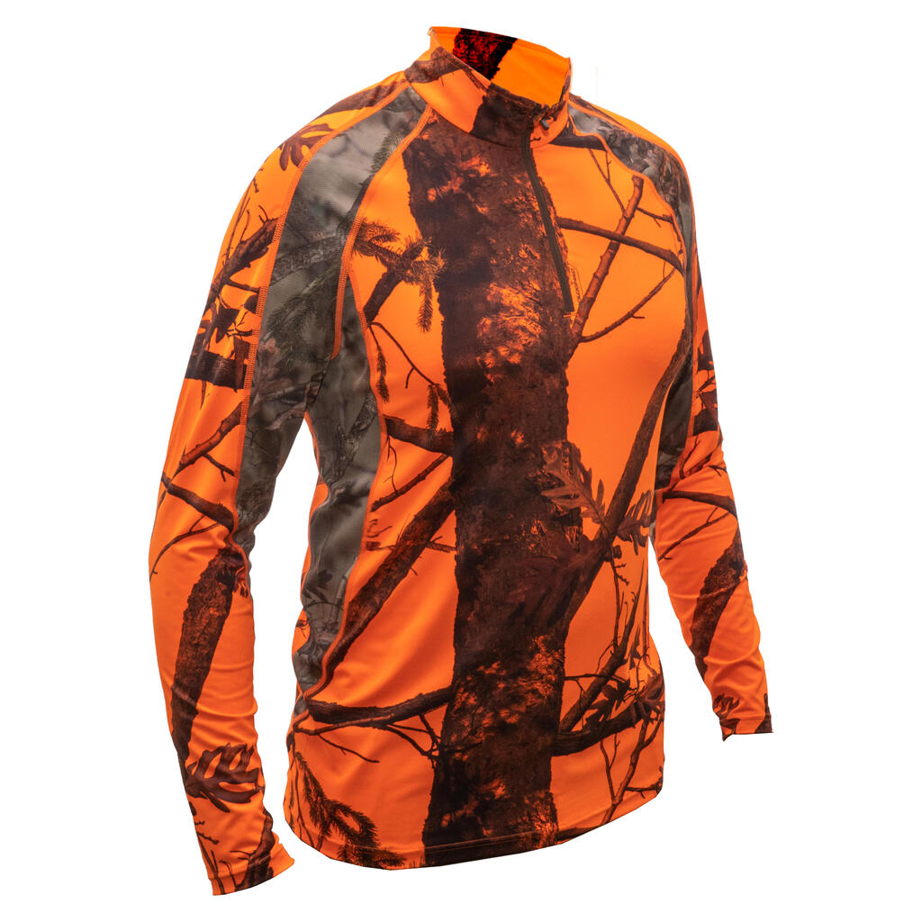 Jagdshirt langarm 500 atmungsaktiv, camouflage/ orange