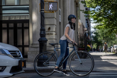 Woman on her bike in the city