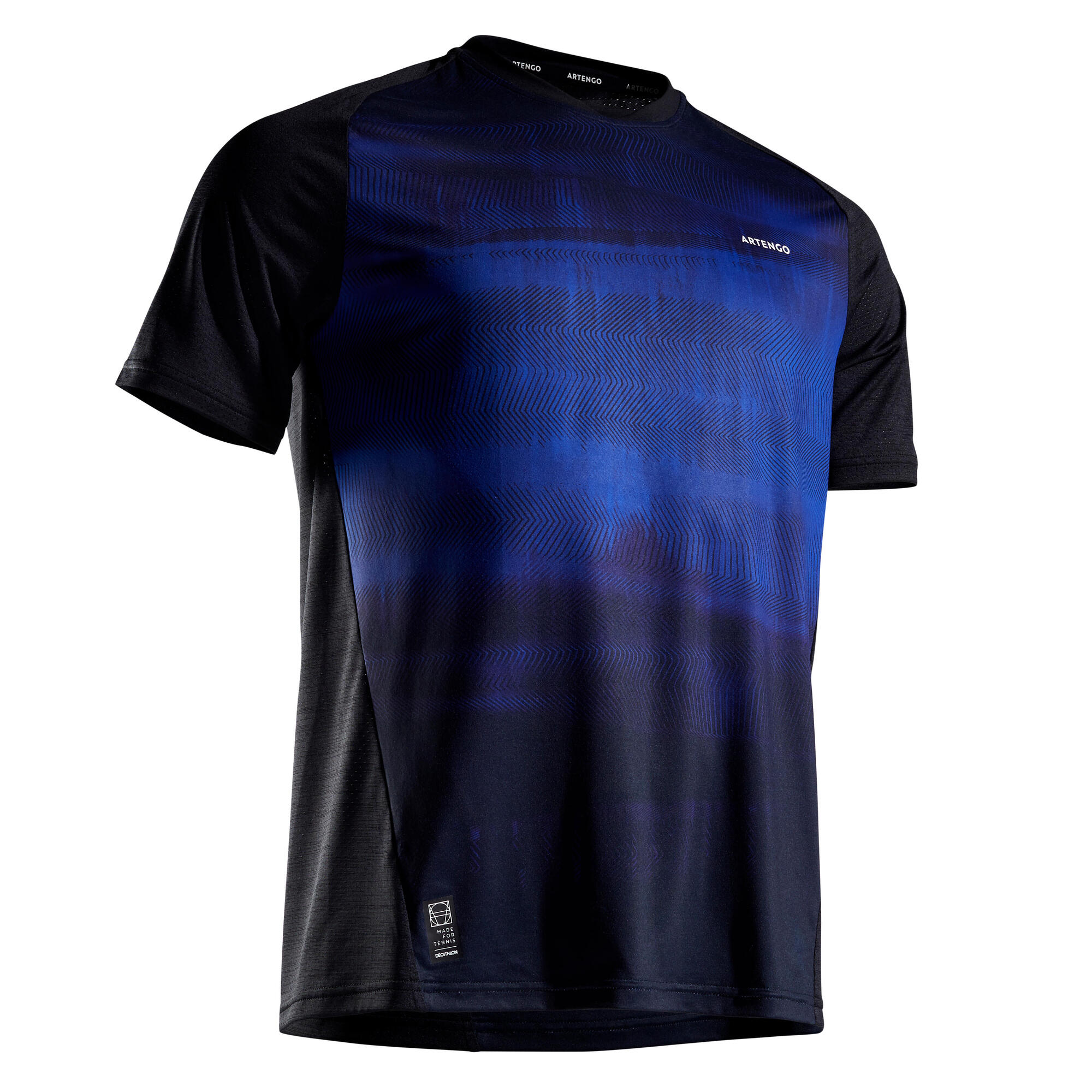 TEE SHIRT DE TENNIS HOMME TTS 500 DRY NOIR BLEU artengo
