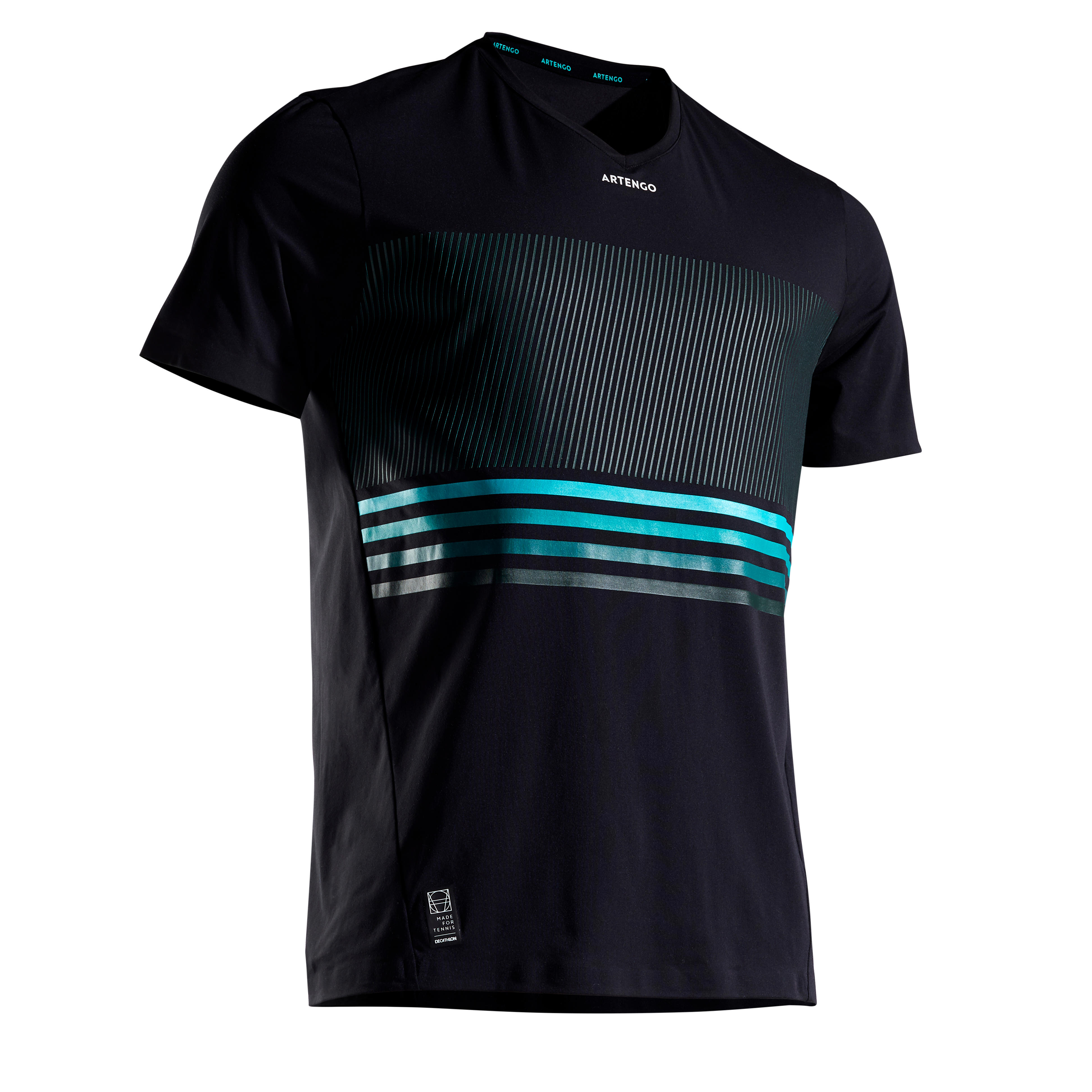 Tricou Tenis TS900 Light Negru-Albastru-Turcoaz Bărbaţi ARTENGO imagine noua