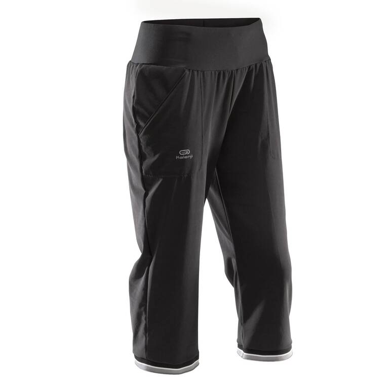 Women's cropped running trousers Dry - black