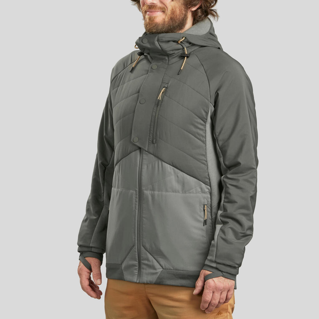 Hybridjacke Sweatjacke Naturwandern NH500 mit Kapuze Herren schwarz 