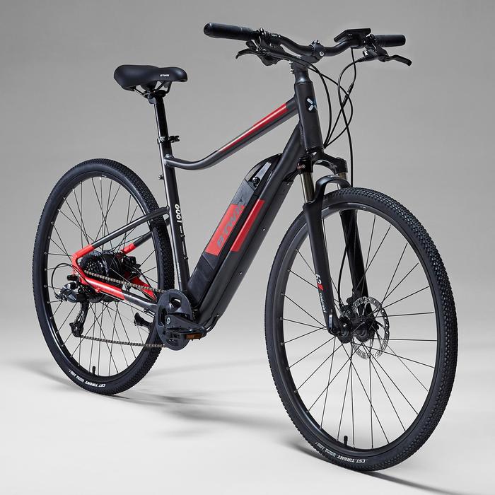 VÉLO TOUT CHEMIN ELECTRIQUE RIVERSIDE 500 E GRIS ROUGE Riverside Decathlon