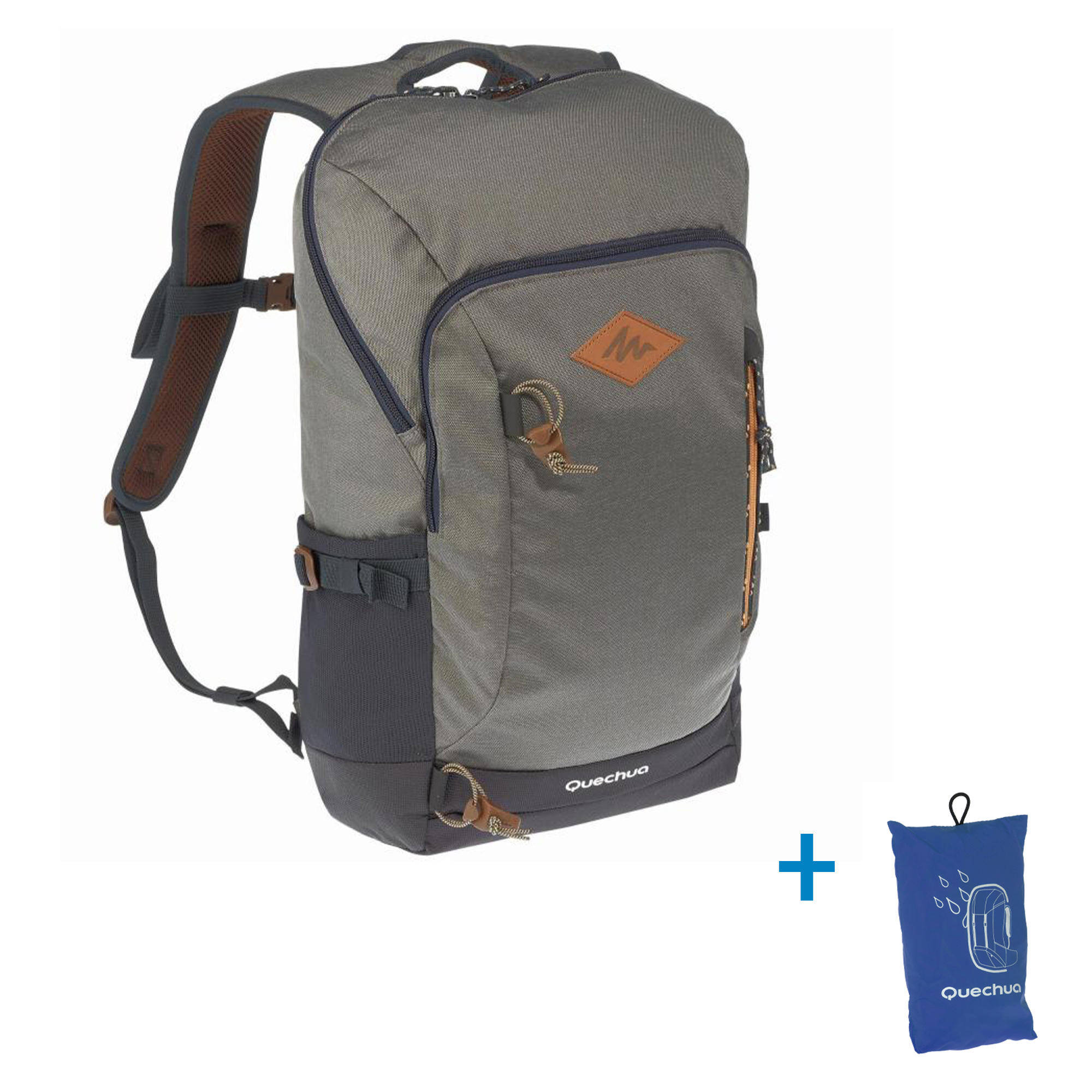 Hiking Bag 20 Litre (with Raincover) NH500 - Khaki Grey -  2