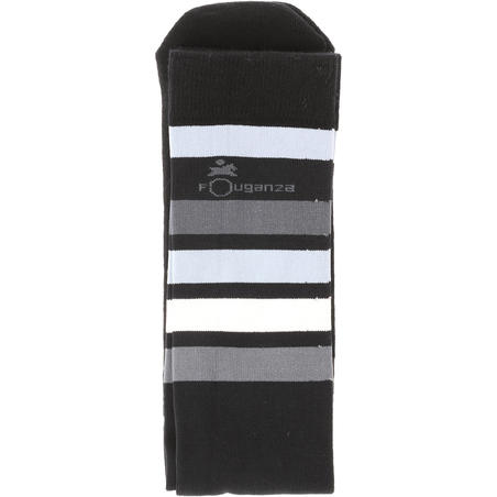 Chaussettes équitation adulte SKS100 noir rayures blanches et grises