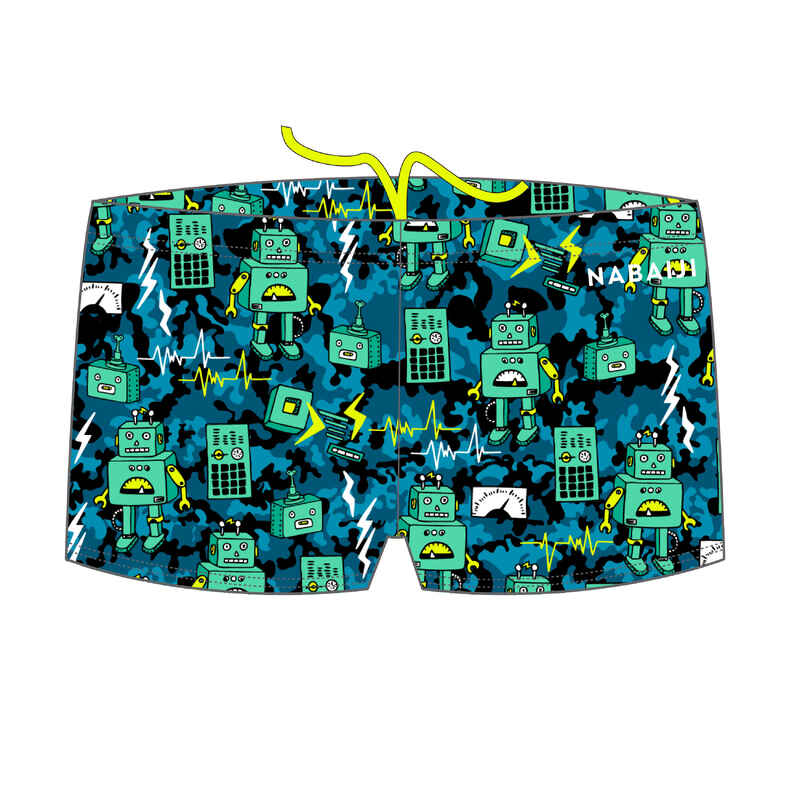 BOY'S FITIB SWIMMING SHORTS - ALL ROBOT GREEN BLUE