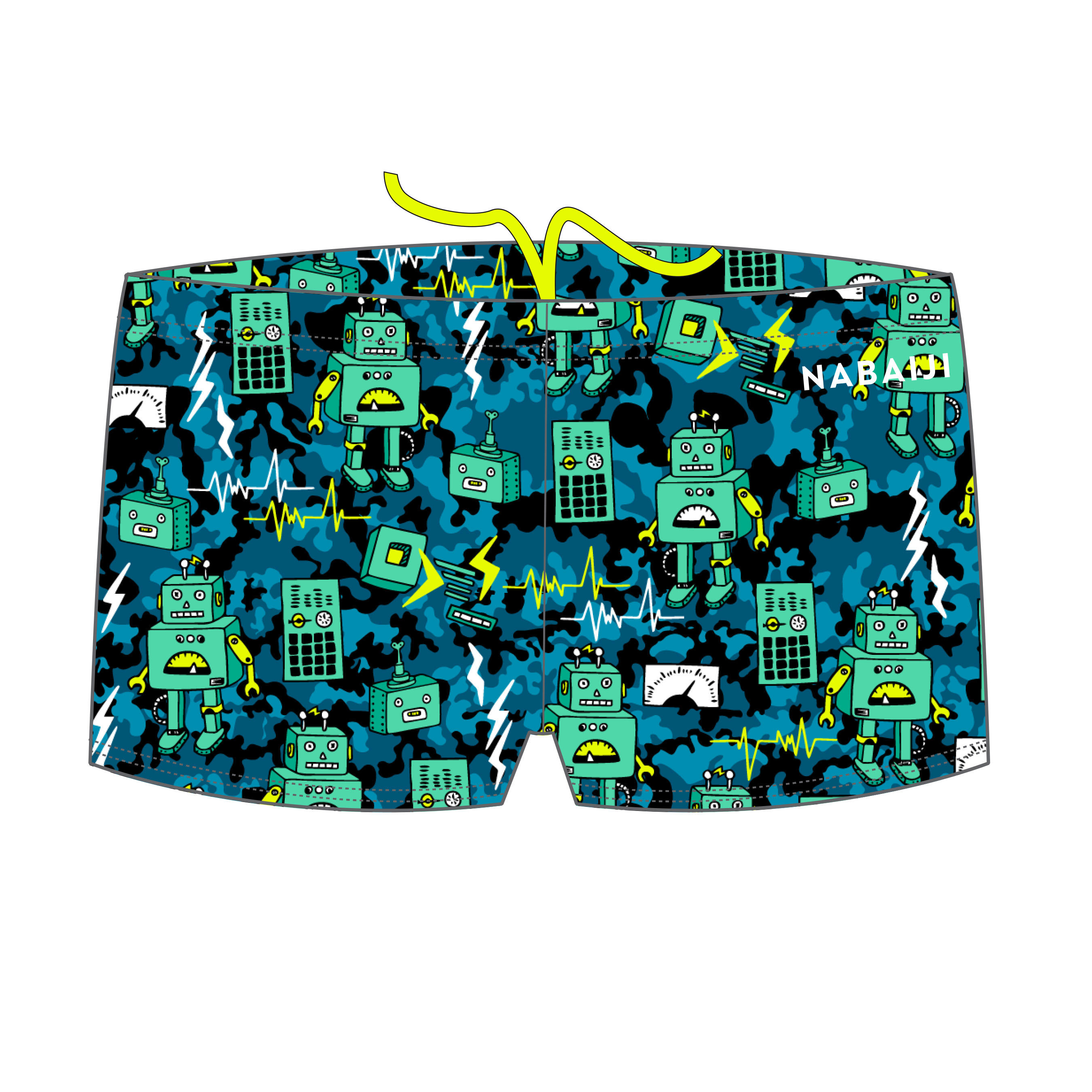 BOY'S FITIB SWIMMING SHORTS - ALL ROBOT GREEN BLUE 1/2