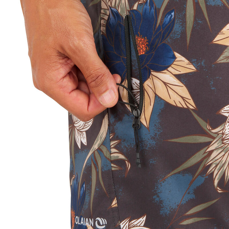 Surf boardshort standard 500 flowers kaki