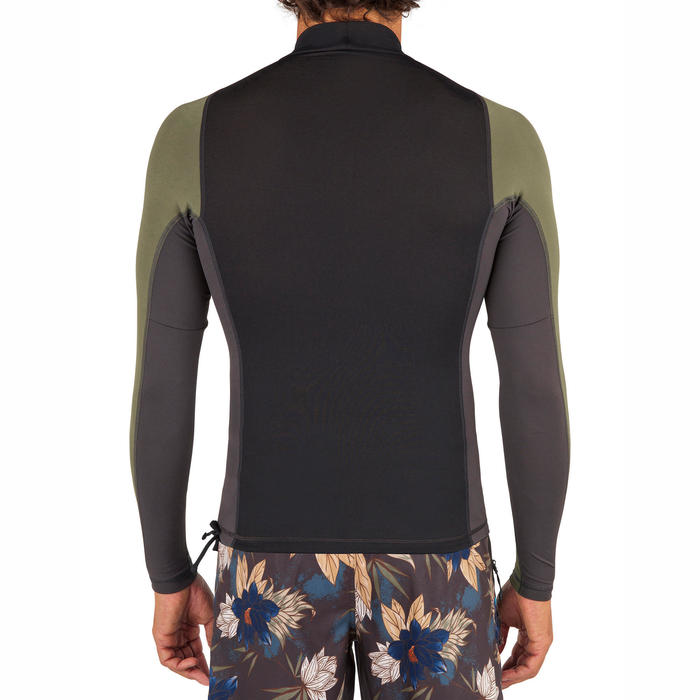 tee shirt anti uv surf top 500 manches longues homme noir gris Olaian