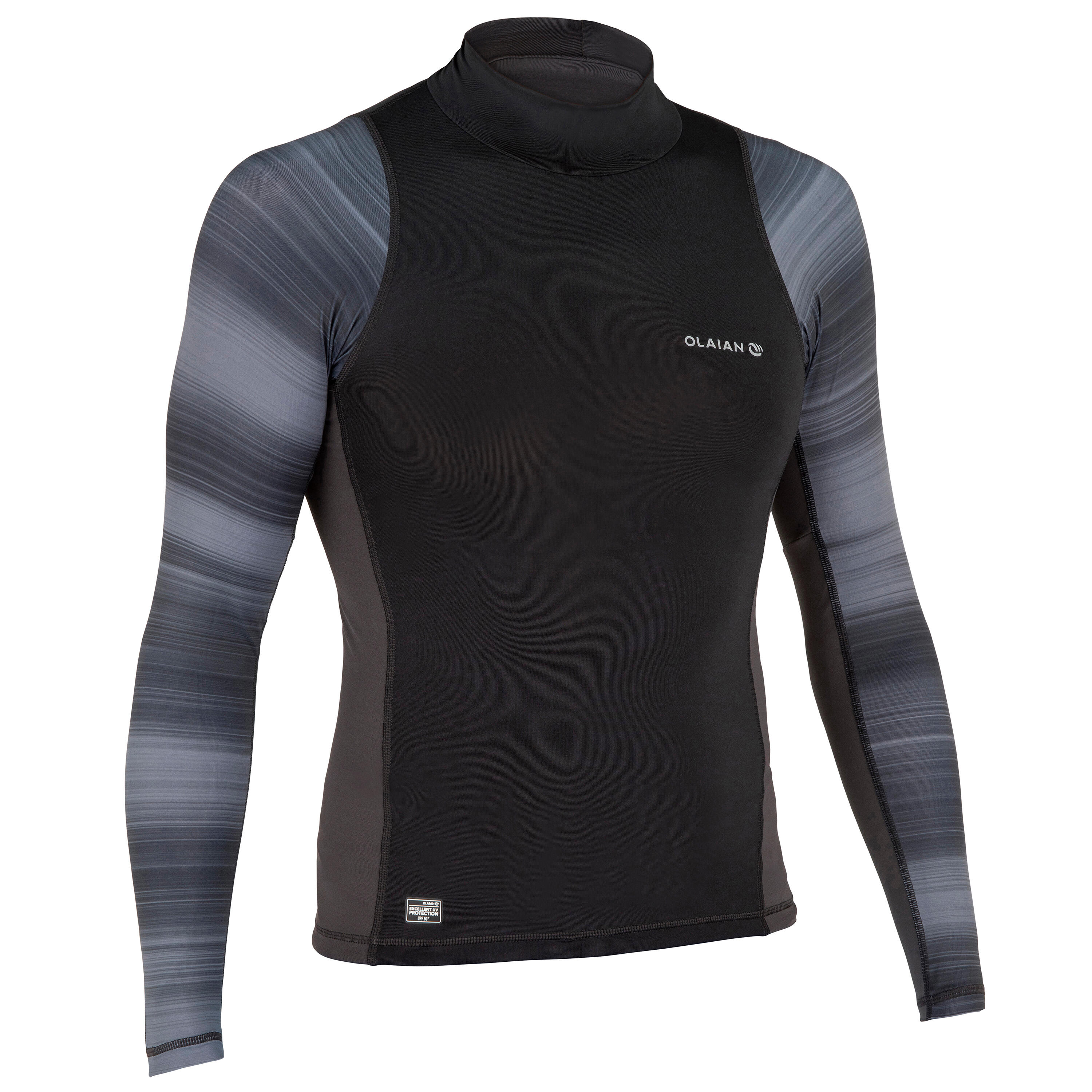 Men s Surfing Long Sleeve UV Protection Top T Shirt 500 Black