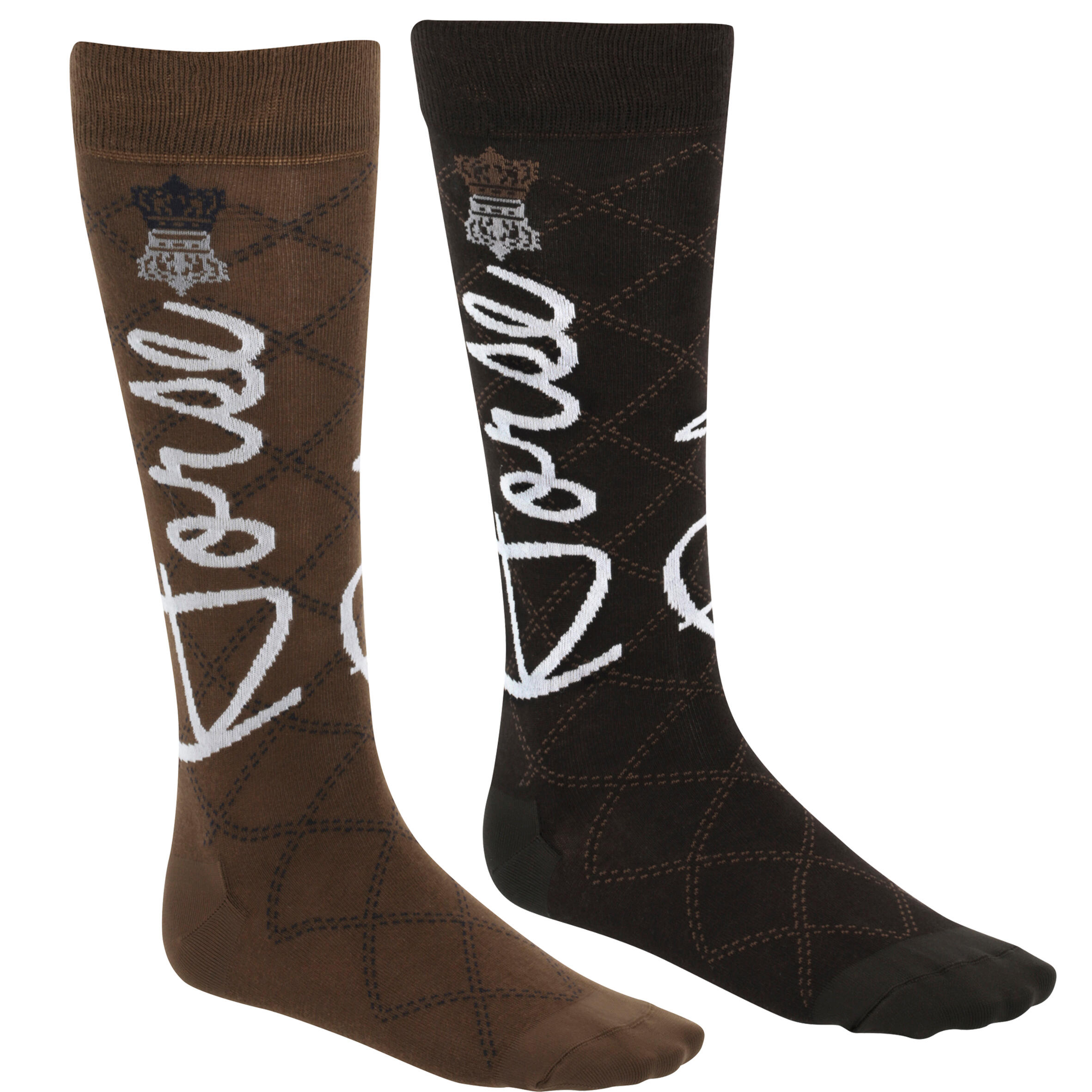 FOUGANZA Adult Horse Riding Lightweight Socks 2-Pair Pack - Light Brown/Dark Brown