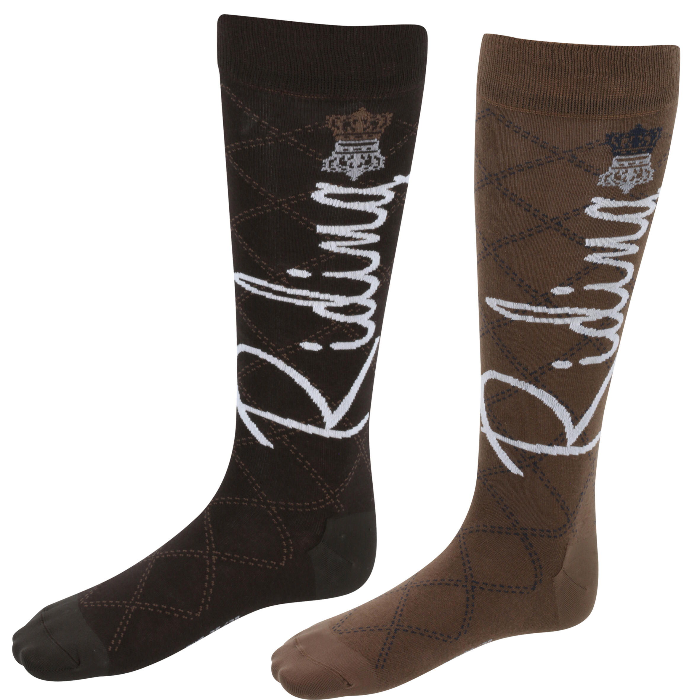 Adult Horse Riding Lightweight Socks 2-Pair Pack - Light Brown/Dark Brown 2/8