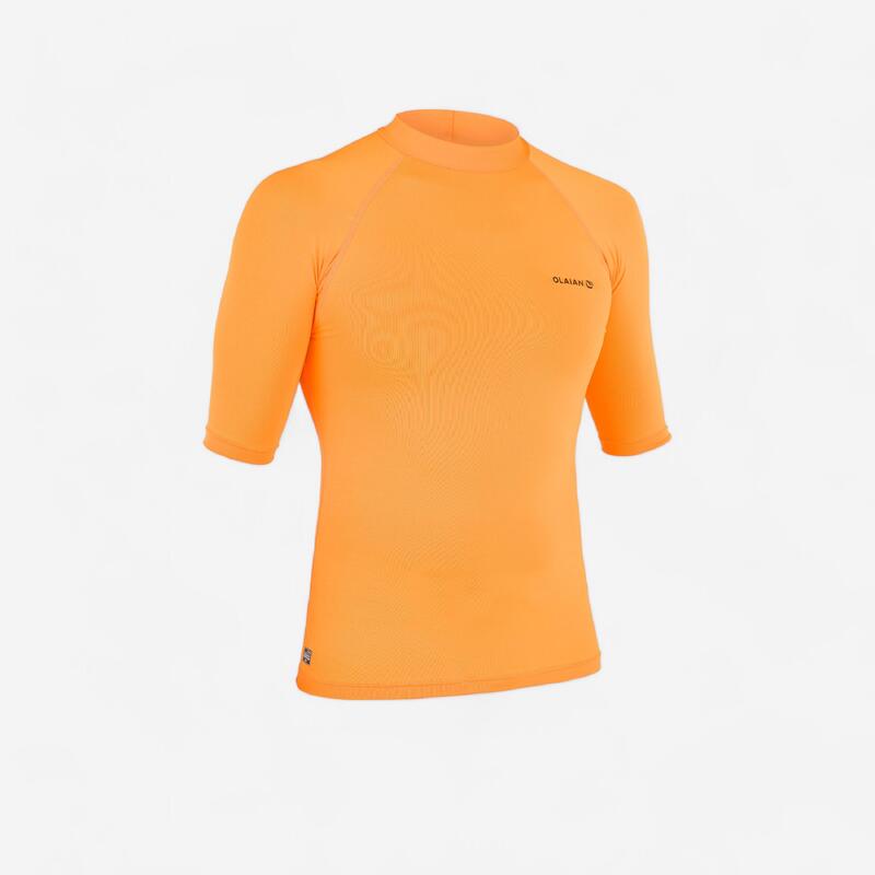 Camiseta Protección Solar Surf Hombre Olaian 100 Anti-UV Manga Corta Mandarina