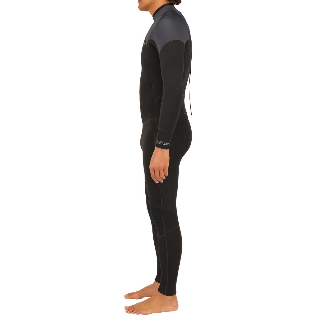 Men's Wetsuit 4/3 mm Neoprene SURF 500 Black and Grey