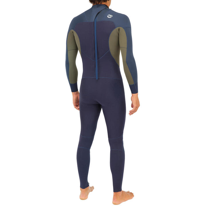 Men's Surfing 3/2 mm Neoprene Wetsuit 500 Blue Khaki OLAIAN Decathlon