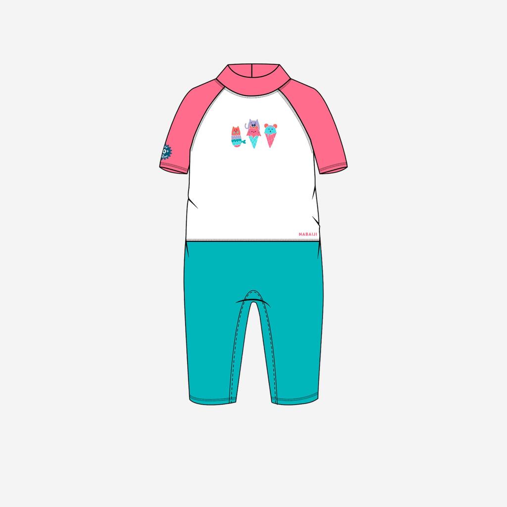 Combinaison de natation anti UV bébé / enfant manches courtes rose imprimé