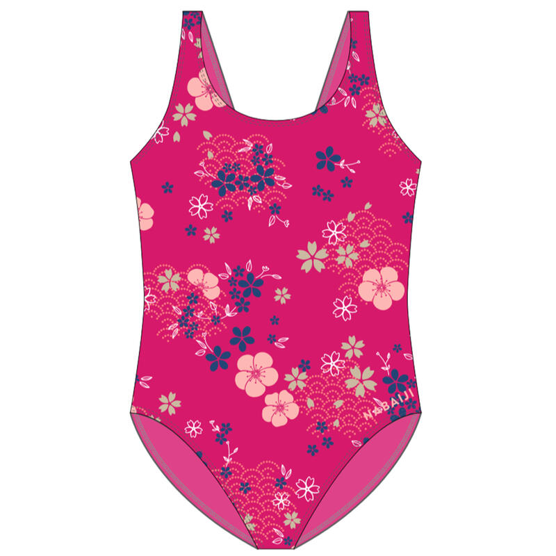 Dívčí plavky jednodílné pro nejmenší růžové s potiskem květin