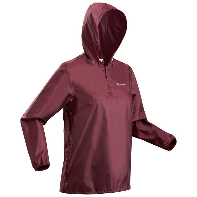 Women Half Zip Rain Jacket with Storage Pouch Burgundy - NH100