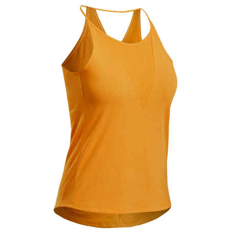 Rumena ženska pohodniška majica brez rokavov NH500