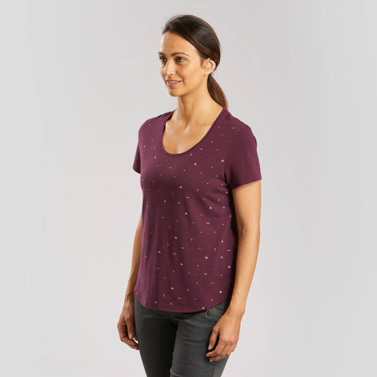 Women Half Sleeve Cotton T-Shirt Bordeaux - NH500