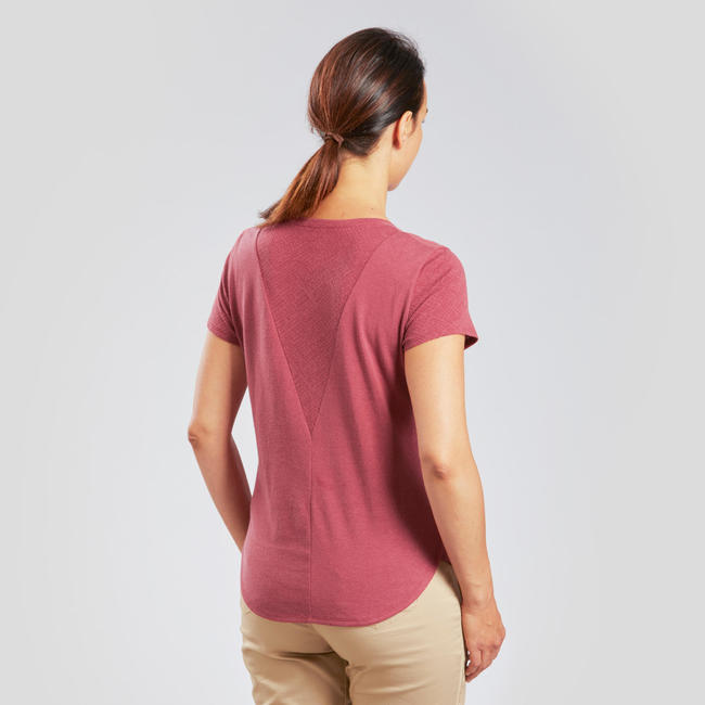 Women's Hiking Tshirt NH500 Burgundy