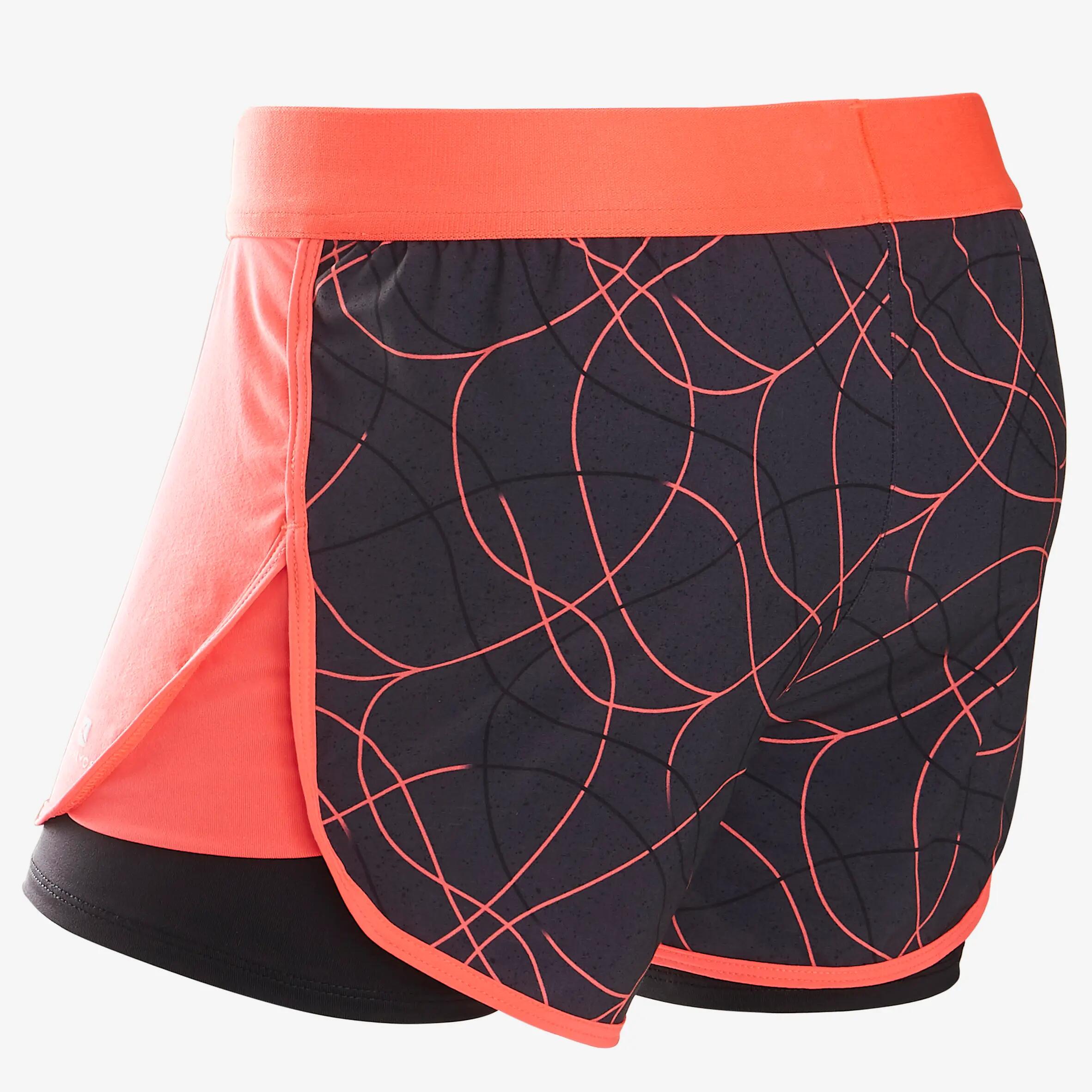 W900 Girls' Gym Breathable Shorts - Red Print 2/4