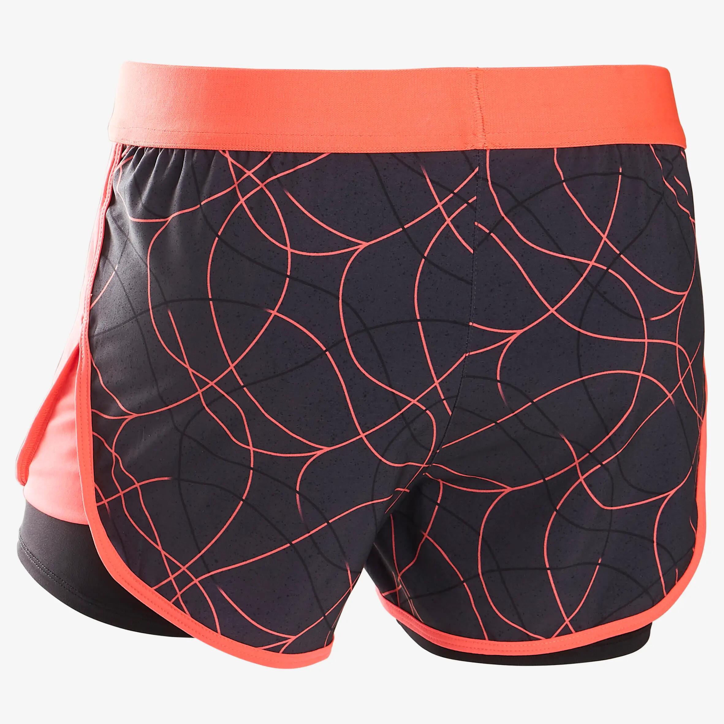 W900 Girls' Gym Breathable Shorts - Red Print 3/4