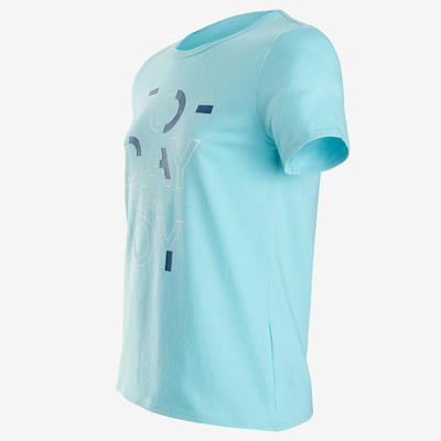 T-Shirt manches courtes 100 fille GYM ENFANT bleu clair imprimé