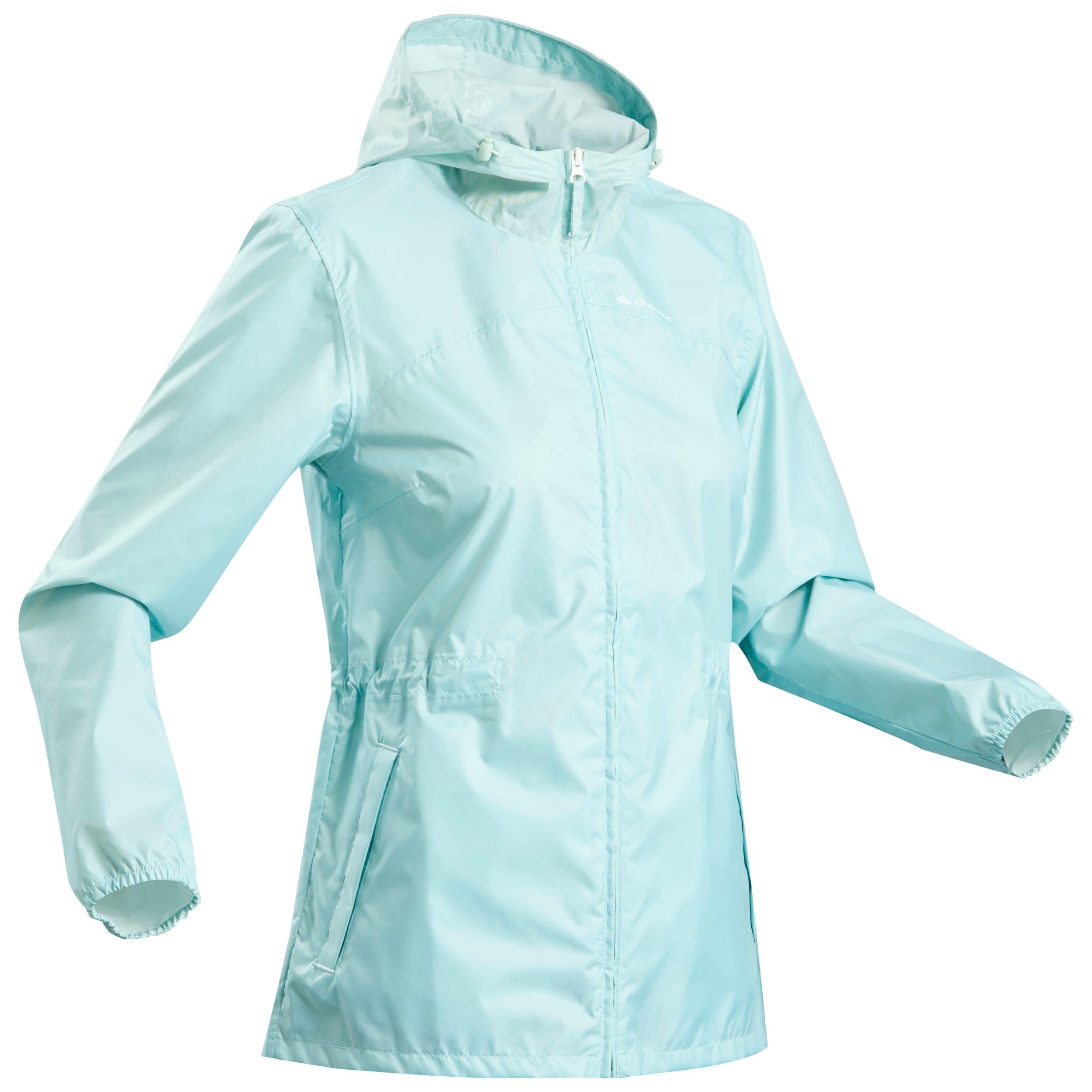 CHAQUETA IMPERMEABLE DE MONTAÑA Y TREKKING, QUECHUA,NH 100 RAINCUT,MUJER,  TURQUESA - Trekking House Perú