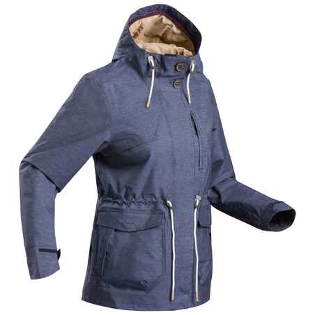 Temno modra ženska vodoodporna pohodniška jakna NH550