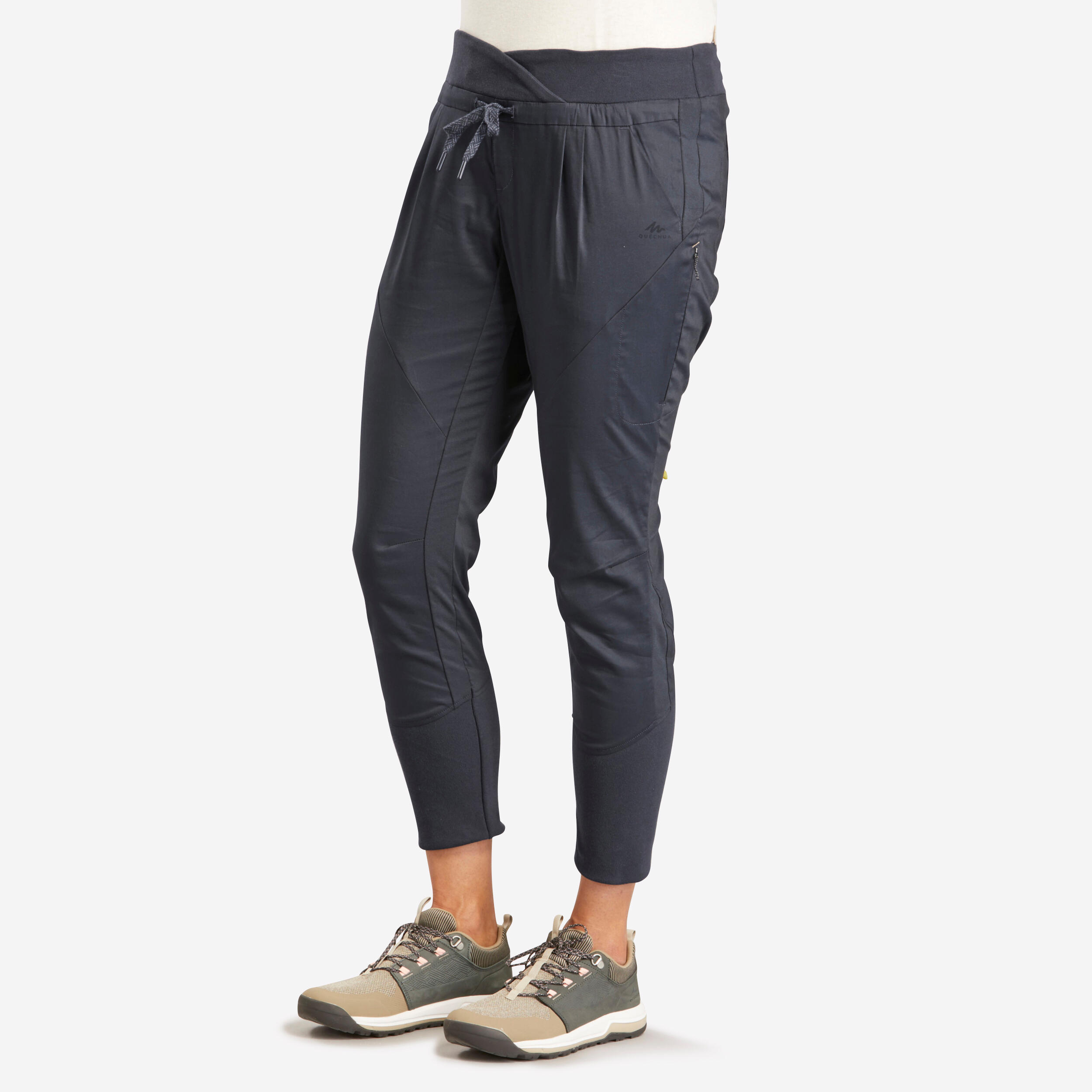 Women Nature Hiking Slim Trousers Quechua NH500 Carbon Grey