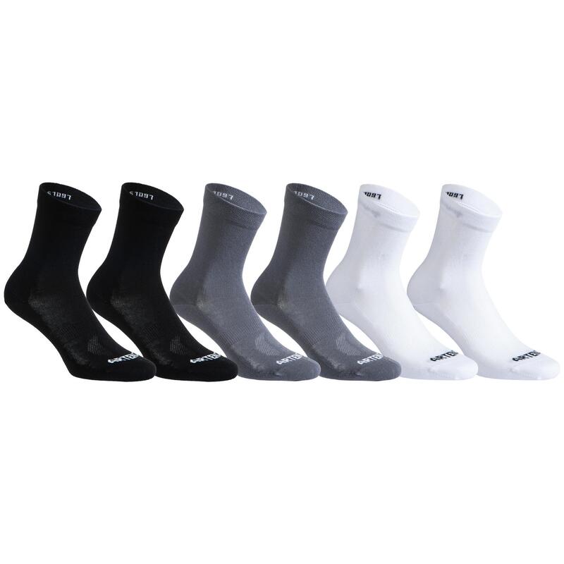 CHAUSSETTES TENNIS HAUTES ARTENGO RS 160 NOIR GRIS BLANC LOT DE 6