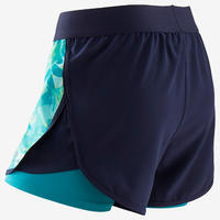 Girls' Breathable Double Gym Shorts W500 - Blue Print