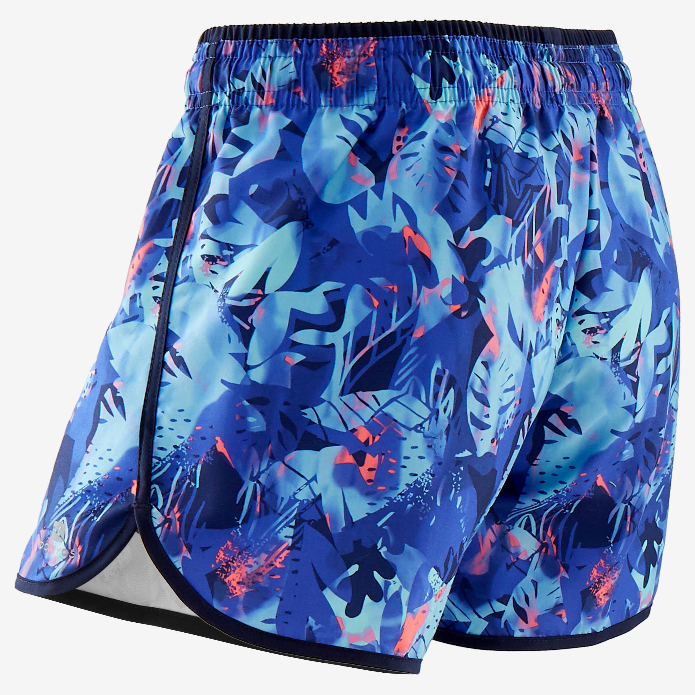 Girls' Multisport Breathable Shorts - Purple/Blue Print 3/4