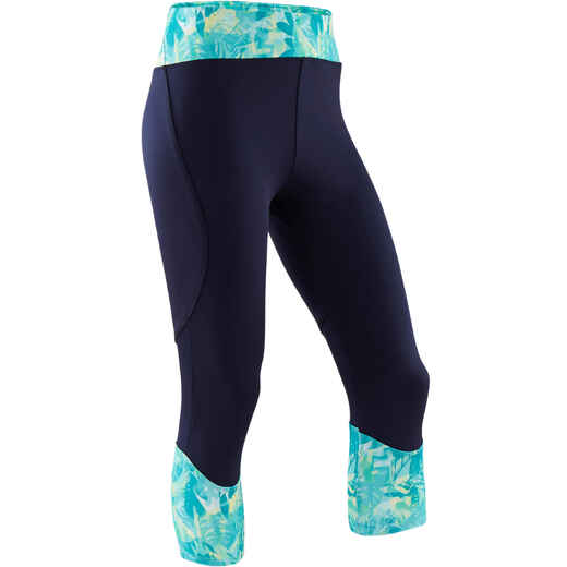 
      Girls' Breathable Synthetic Cropped Gym Bottoms S500 - Blue Print
  