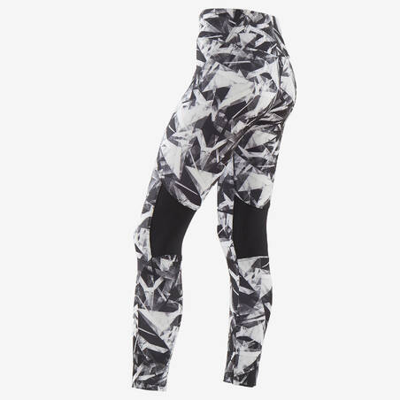 Girls' Breathable Synthetic Gym Leggings S500 - Black Print