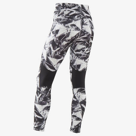 Girls' Breathable Synthetic Gym Leggings S500 - Black Print