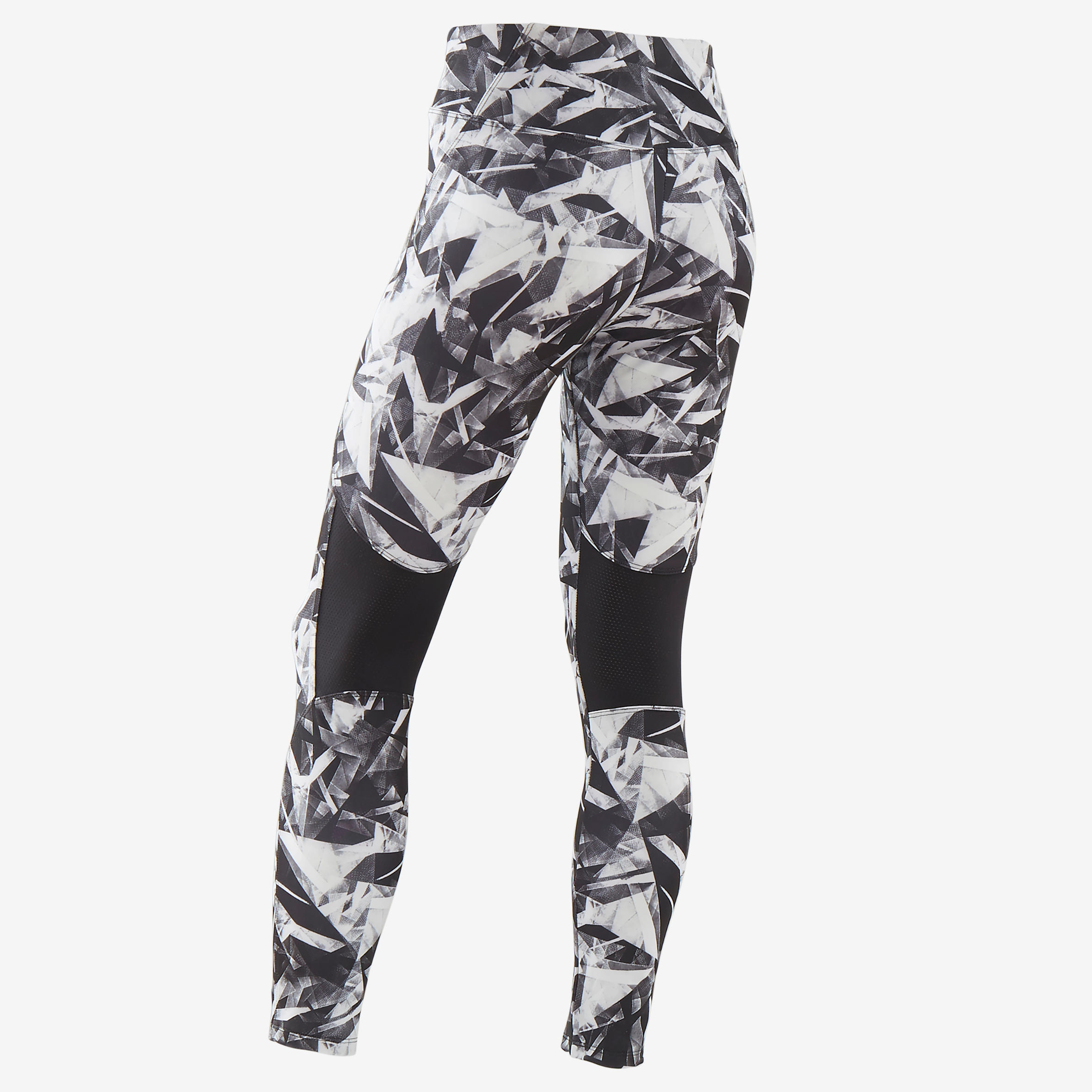 Girls' Breathable Synthetic Gym Leggings S500 - Black Print 3/4