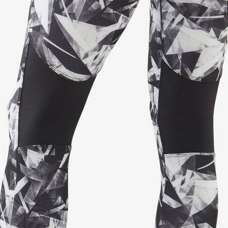 Girls' Breathable Synthetic Gym Leggings S500 - Black Print