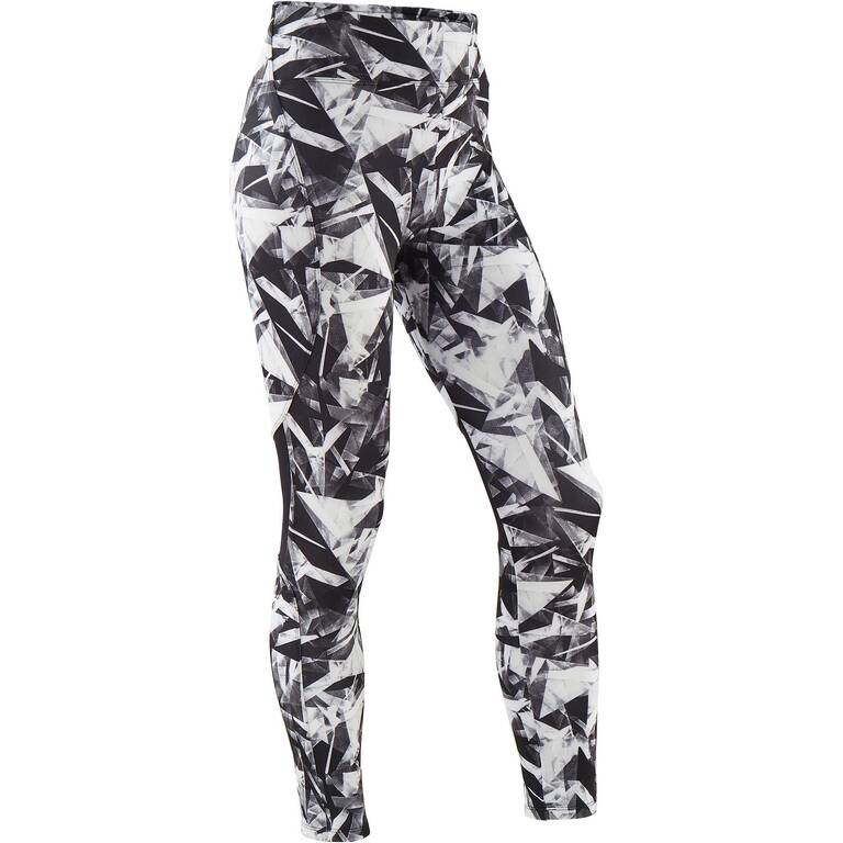 Girls' Breathable Synthetic Gym Leggings S500 - Black Print