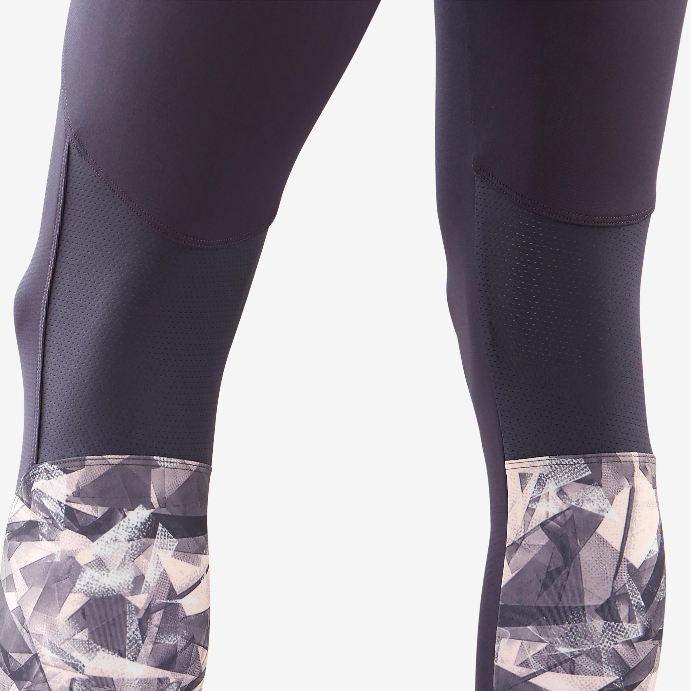 Girls' Breathable Synthetic Gym Leggings S500 - Grey/Pink Print 4/4