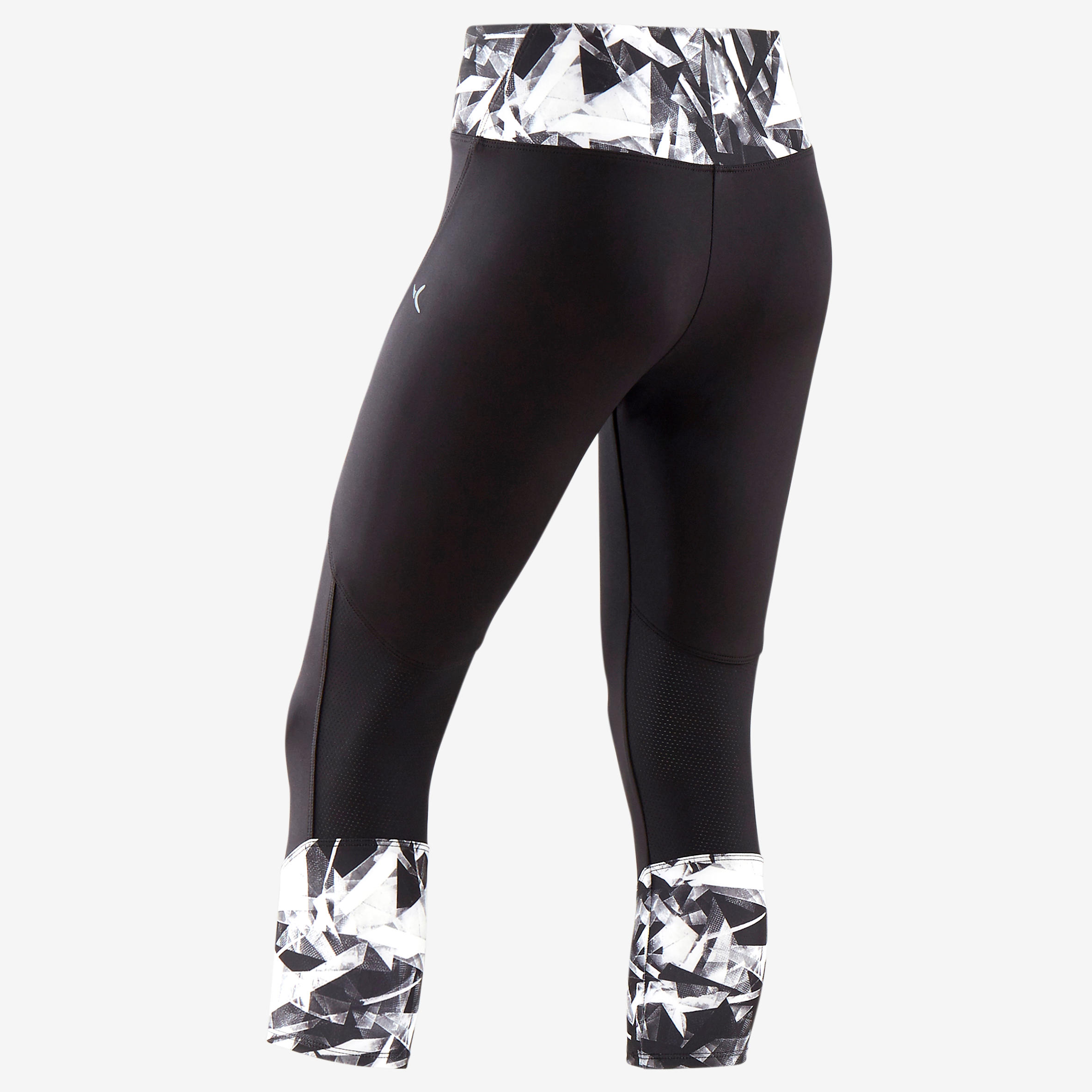 Girls' Breathable Synthetic Gym Cropped Bottoms S500 - Black Print 3/4