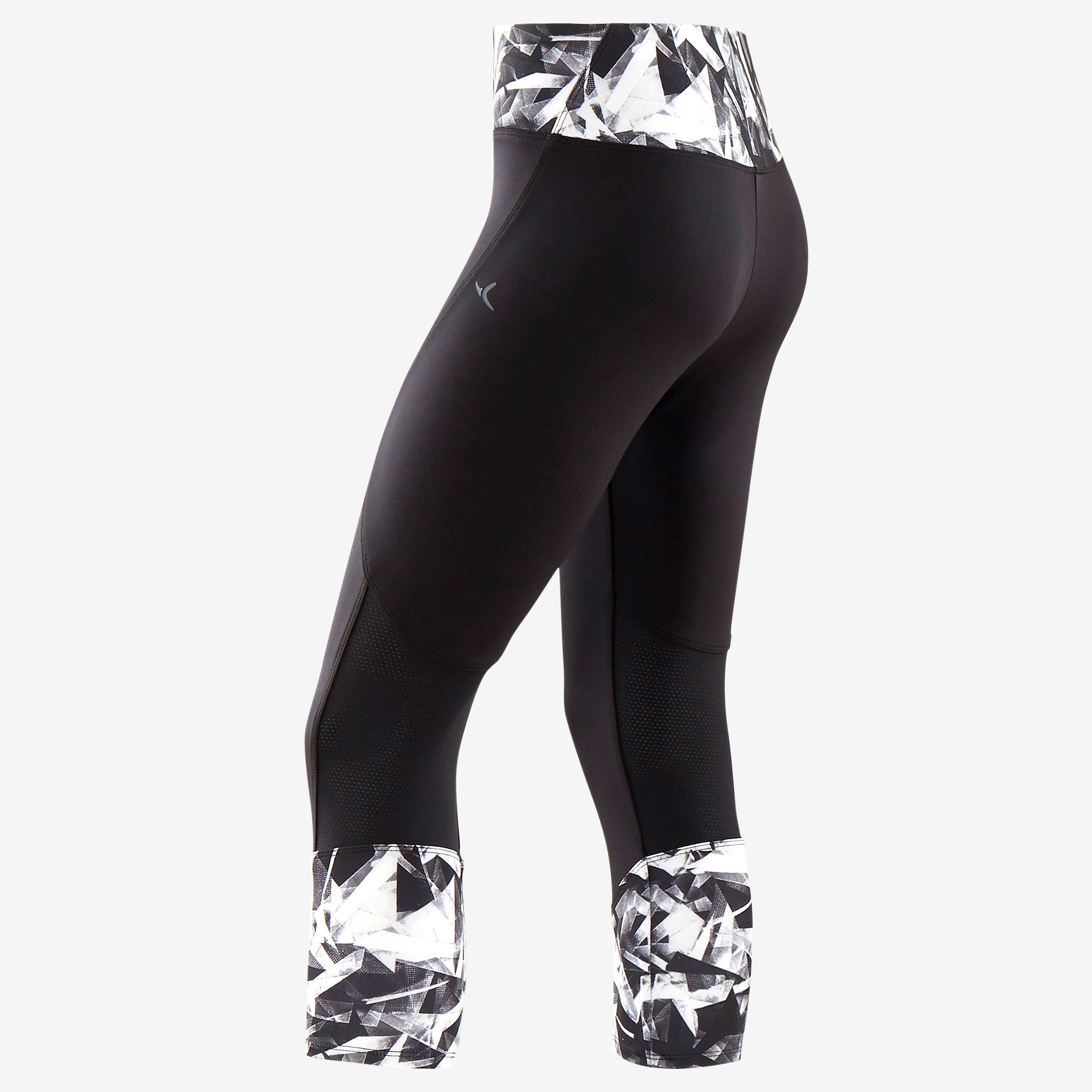Girls' Breathable Synthetic Gym Cropped Bottoms S500 - Black Print 2/4