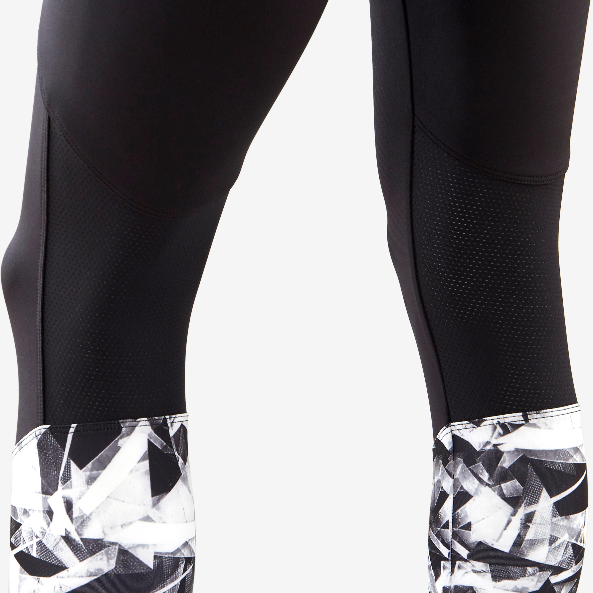 Girls' Breathable Synthetic Gym Cropped Bottoms S500 - Black Print 4/4