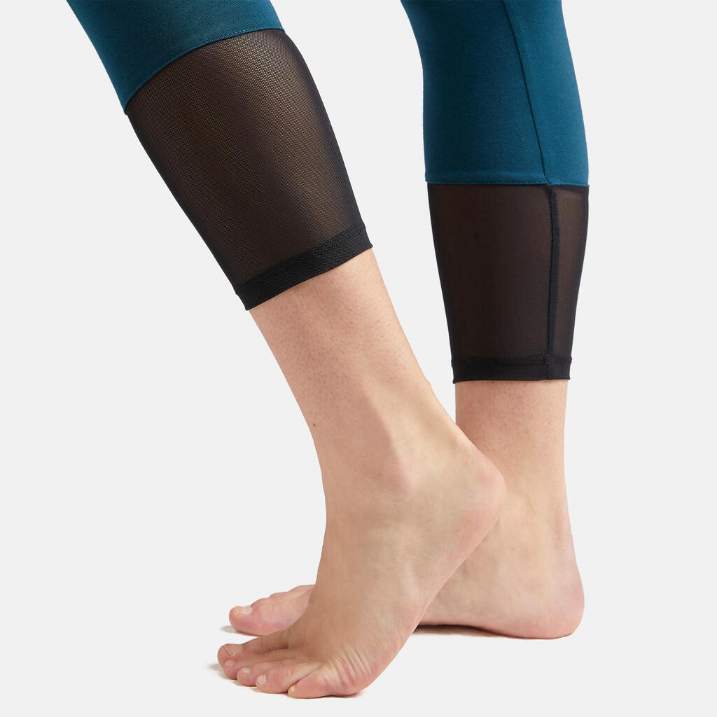 Legging court de sport taille haute 520 femme 7/8 en coton bleu canard