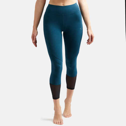 
      Legging court de sport taille haute 520 femme 7/8 en coton bleu canard
  