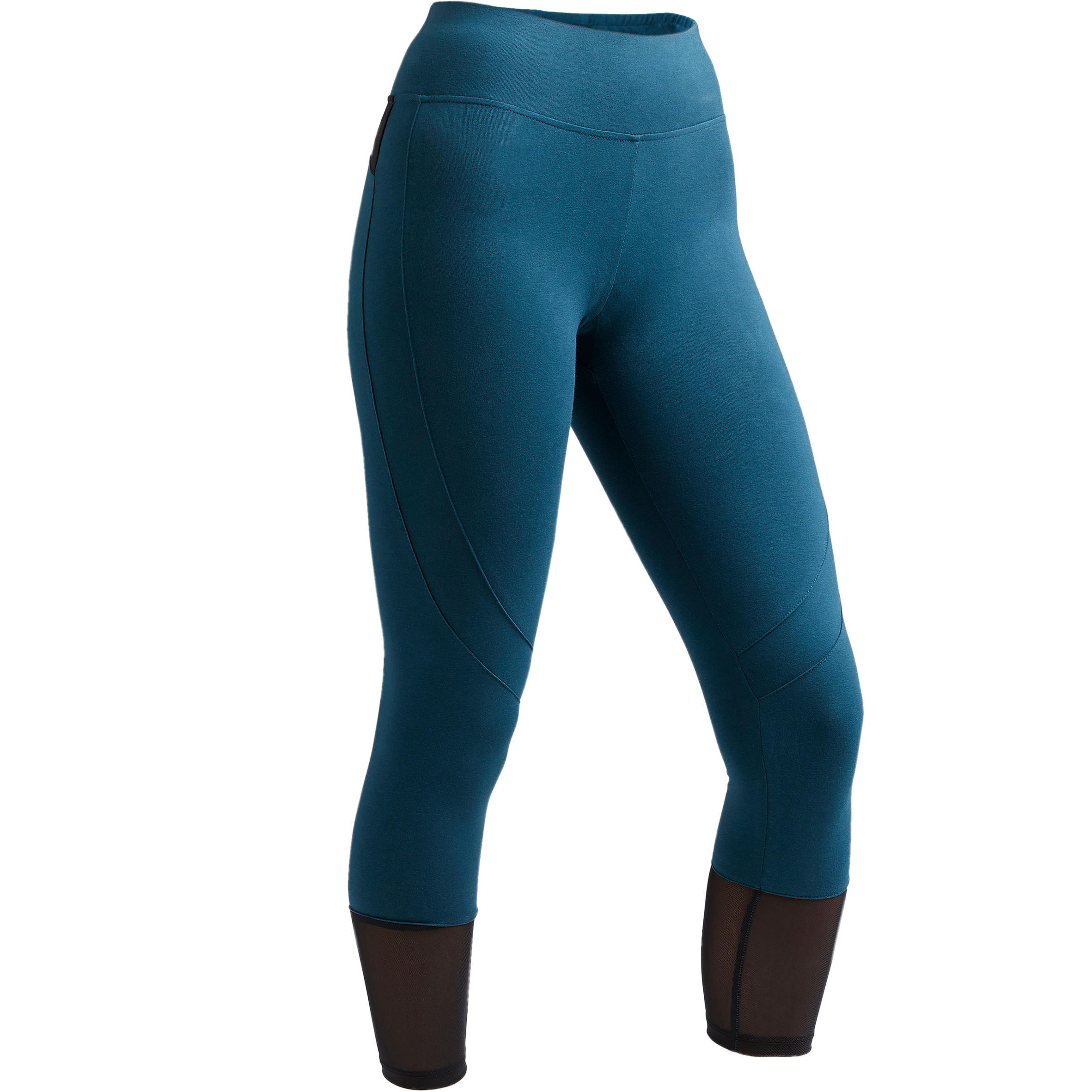 Legging court de sport taille haute 520 femme 7 8 en coton bleu