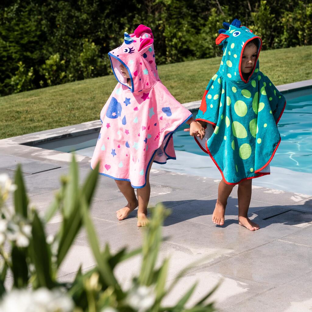 Poncho bébé avec capuche rose imprimé Licorne