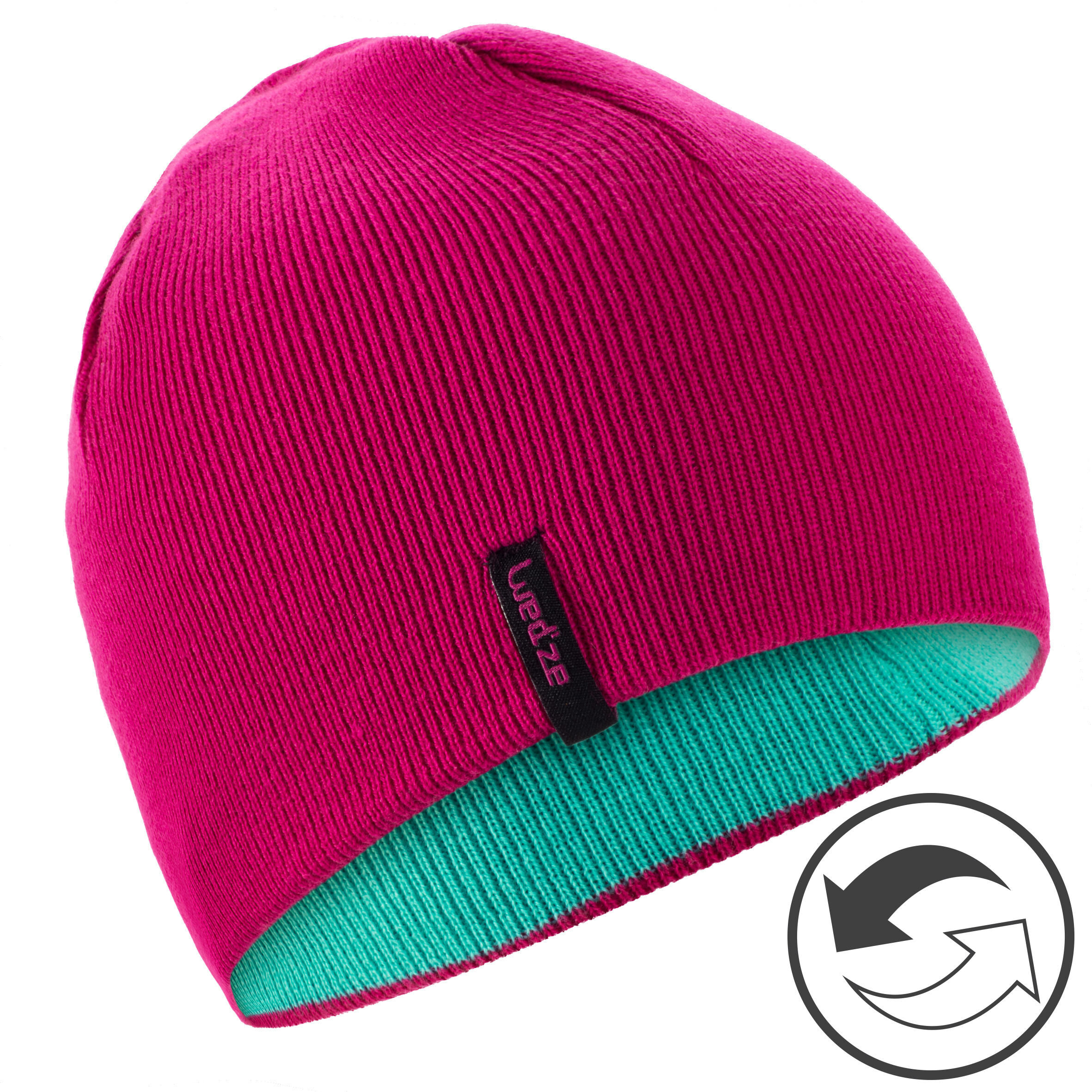 WEDZE Kids’ Reverse Ski Hat - Pink Turquoise