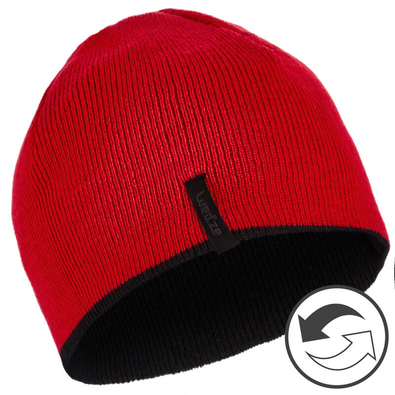 兒童滑雪雙面帽 - 黑色紅色